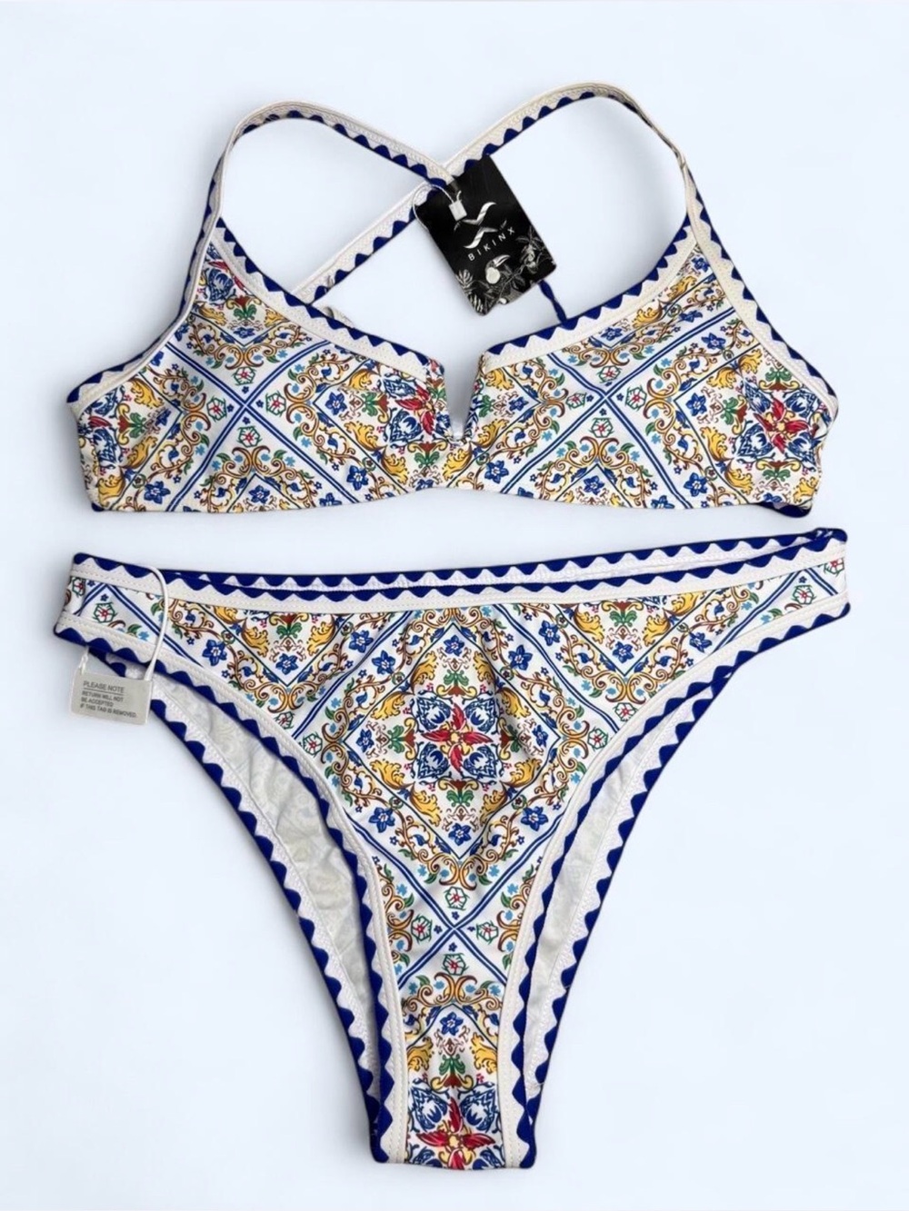Bikinx Tile-Print Blue & White Two-Piece Bikini Set